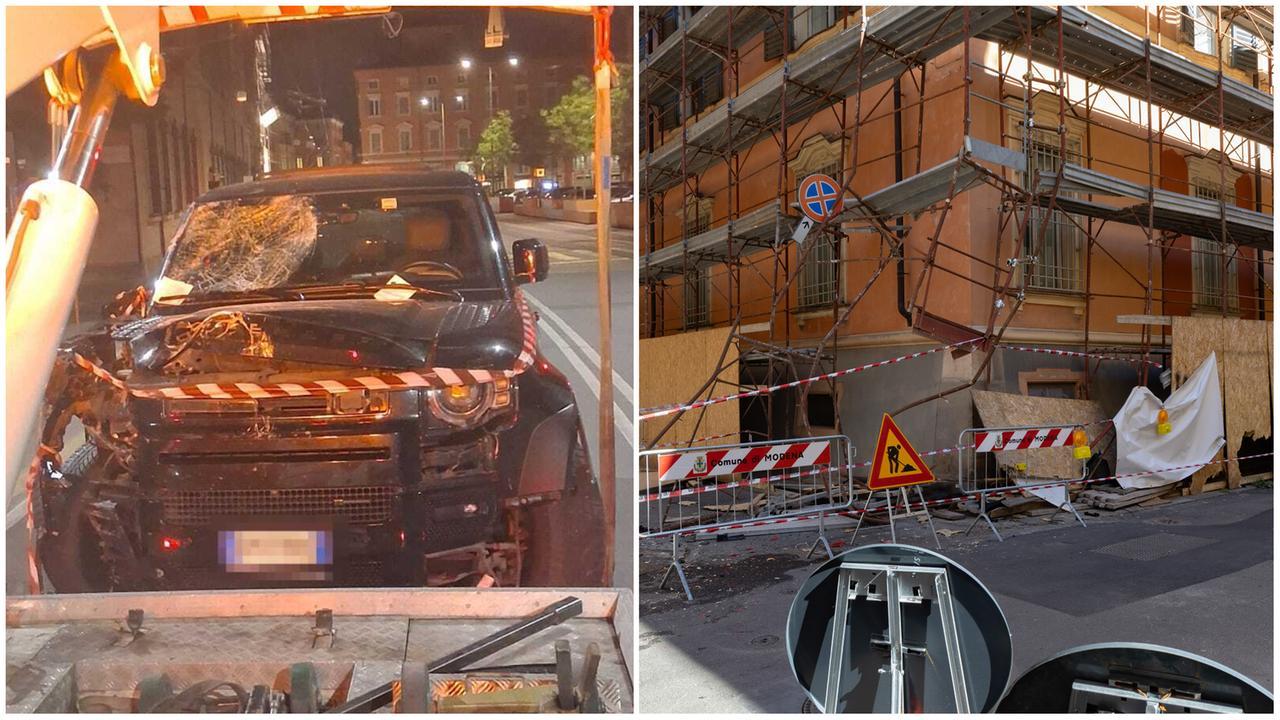 
	Il Range Rover Defender distrutto, a fianco il ponteggio danneggiato&nbsp;&nbsp;

