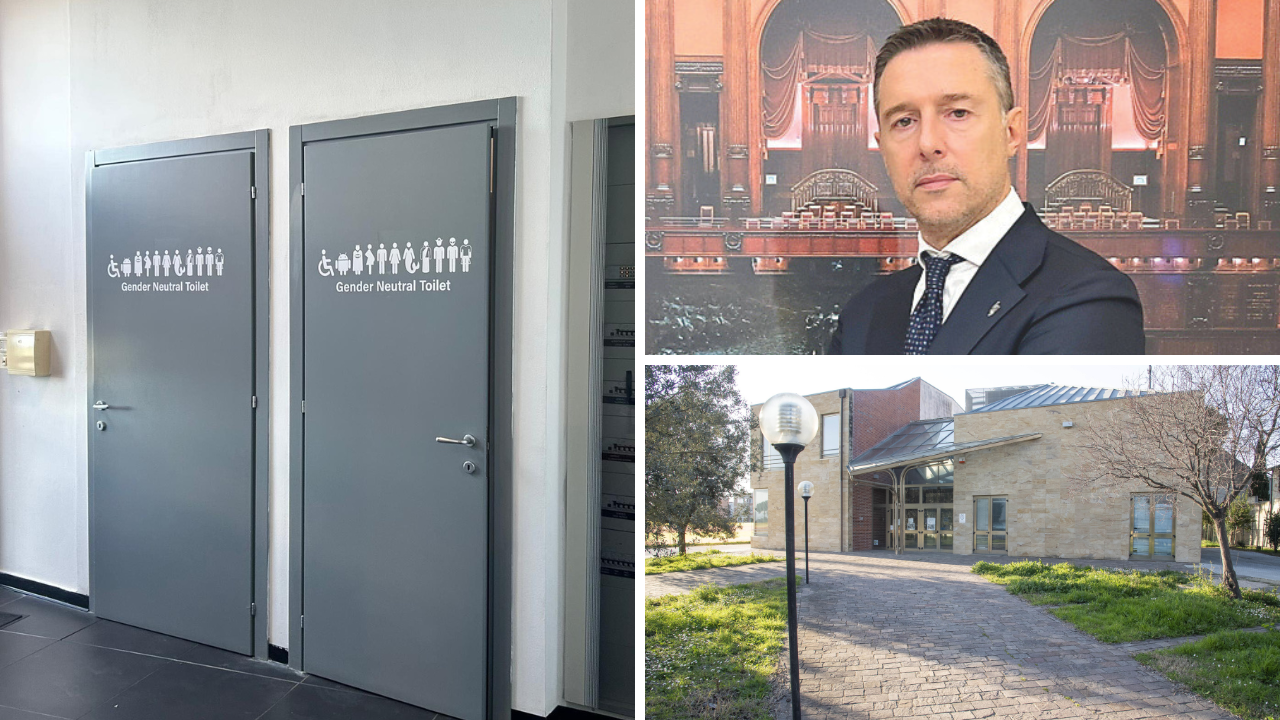 I bagni neutri e accanto il deputato Rossi e la Cittadella dello Studente