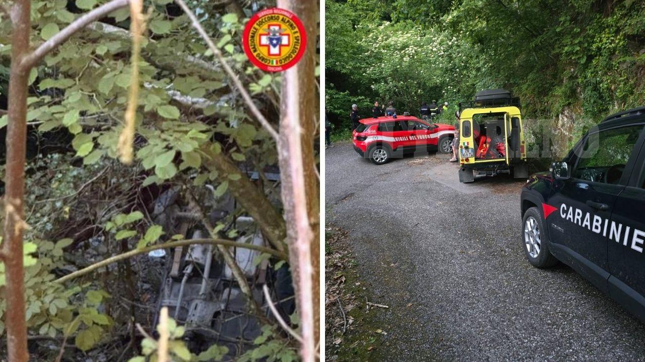 L'auto nella scarpata e il luogo delle ricerche