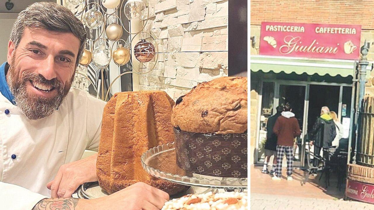 A sx Nico Giuliani, a dx la pasticceria a Castiglione