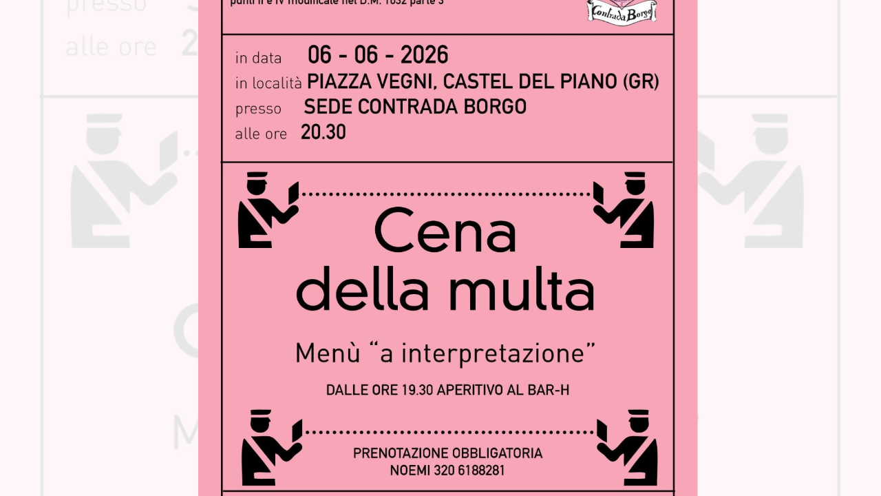
	Il menu in formato verbale per la &ldquo;Cena della multa&rdquo;

