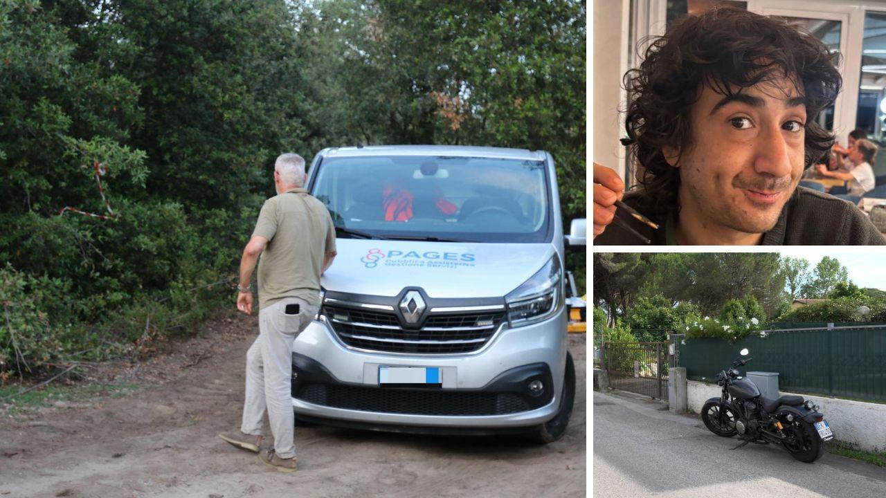 A sx il luogo del ritrovamento, a dx Michele Lorenzoni e la sua moto (foto Giannini)