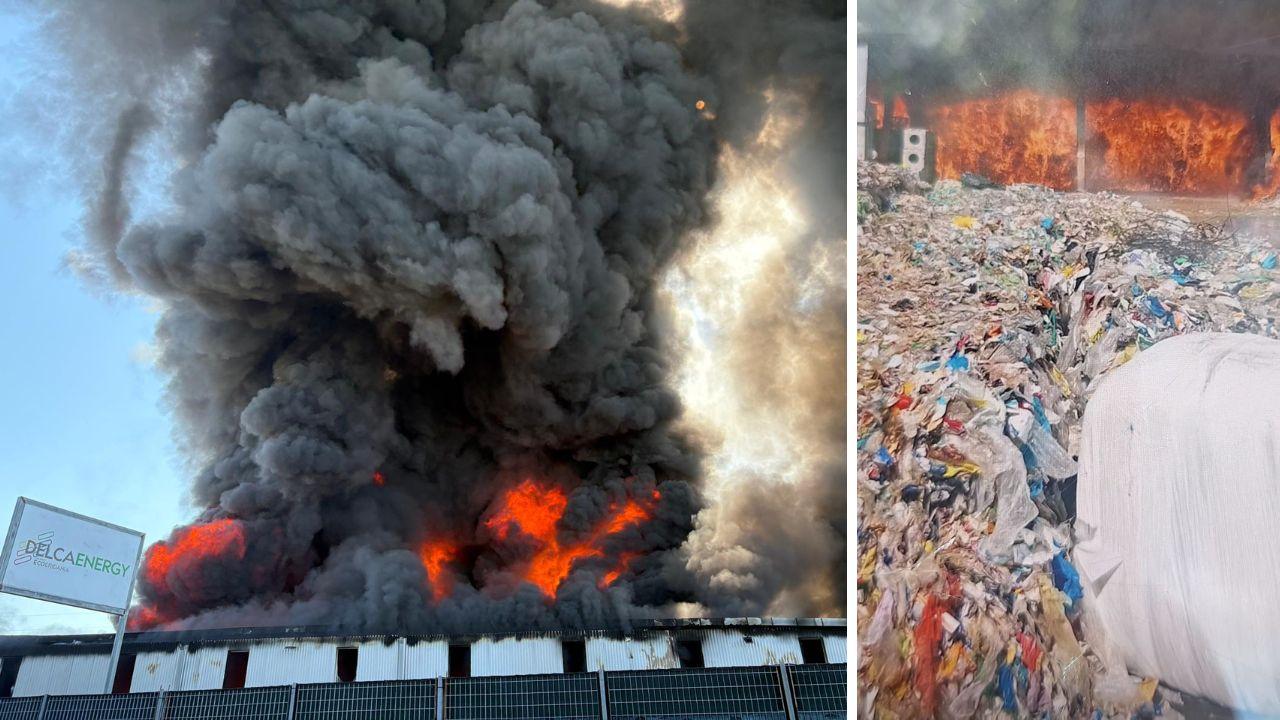 Le fiamme alla Delca (foto Stick)