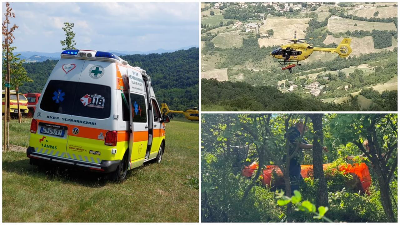 Cade con il parapendio e precipita nel bosco: 62enne soccorso a Serramazzoni