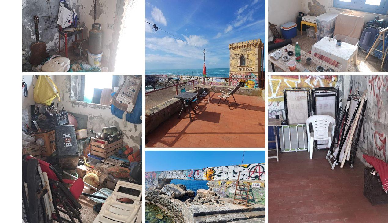 Livorno, Sonnino occupato: sdraio, ombrelloni, bombole del gas, fornellini, cibo nella torre dell'800 e nei rimessaggi