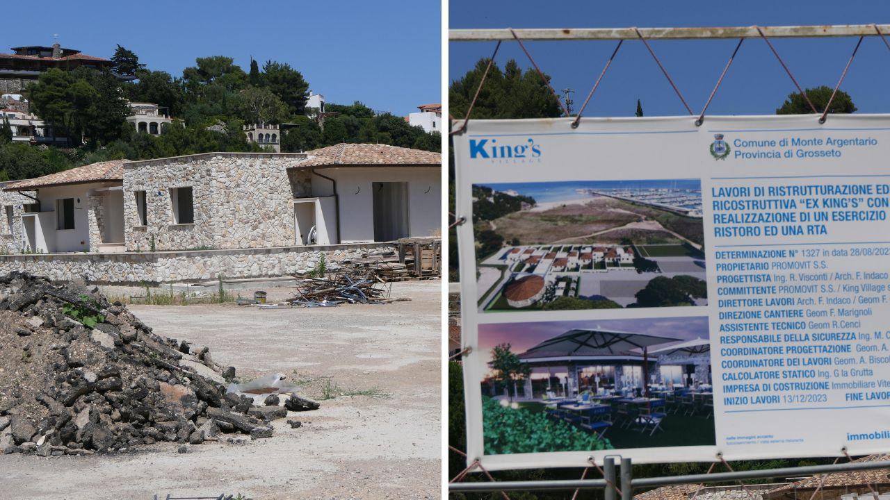 
	I lavori al King&rsquo;s a Cala Galera e i cartelli (foto Enzo Russo)

