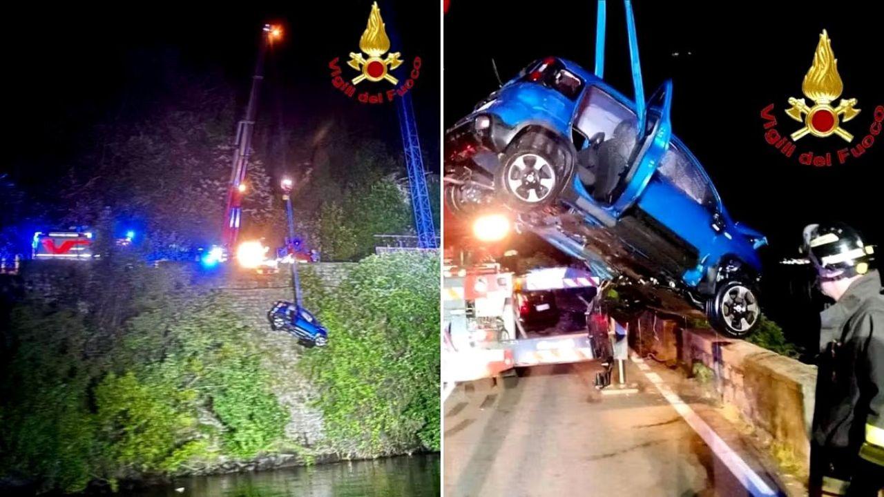 Le operazioni di recupero dell'auto nel lago di Como