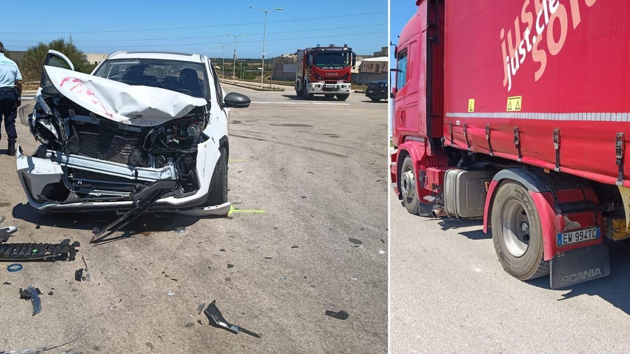 Sassari, violento scontro auto-camion nella zona industriale: una donna ferita