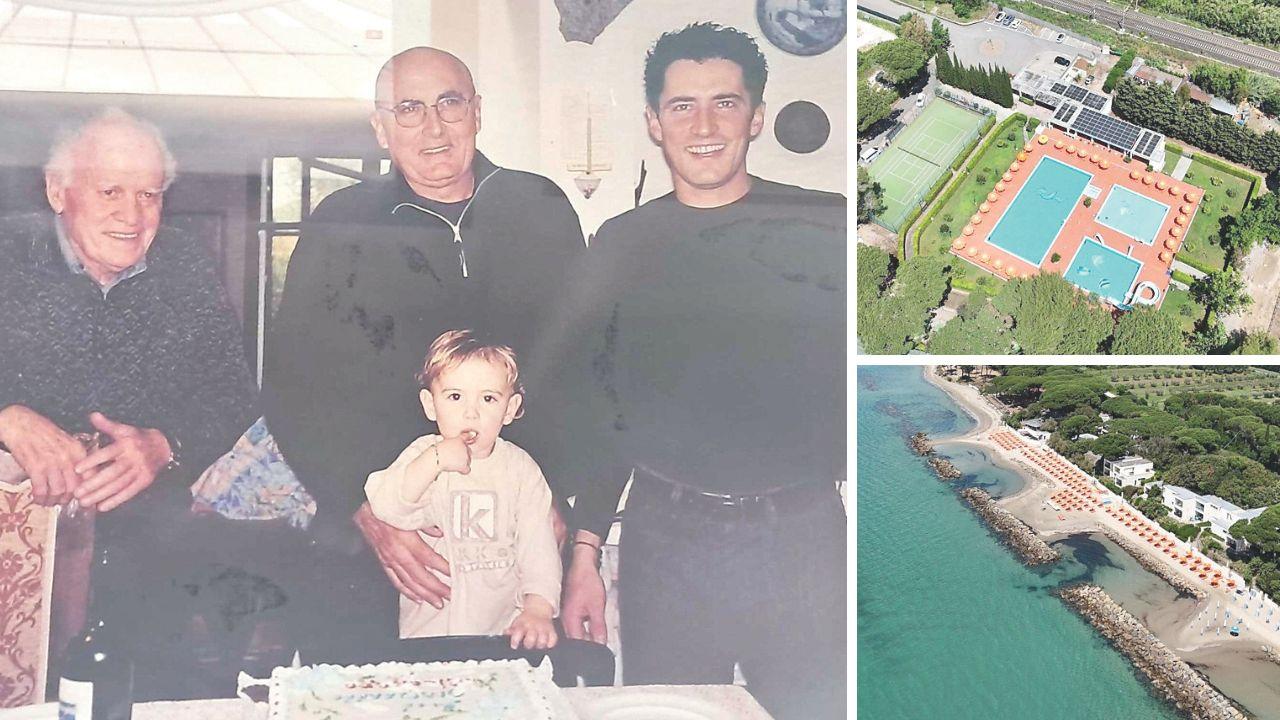 Quattro generazioni di Baia Toscana con Pietro, Roberto, Gian Roberto e il piccolo Riccardo. A dx due immagini della struttura