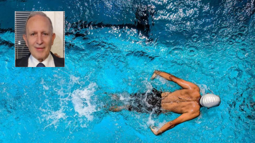 Nel riquadro l'allenatore di nuoto Sergio Cabizzosu