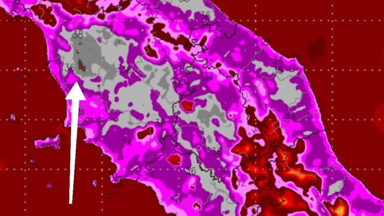 In grigio le zone più calde in Toscana sabato 27 giugno