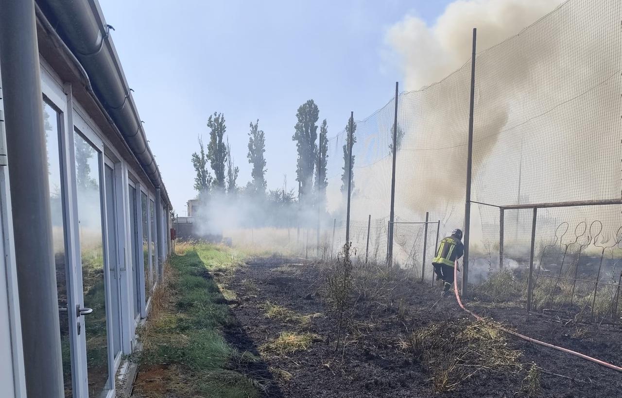 Incendio di sterpaglie a Pilastri di Bondeno, le fiamme minacciano il campo sportivo