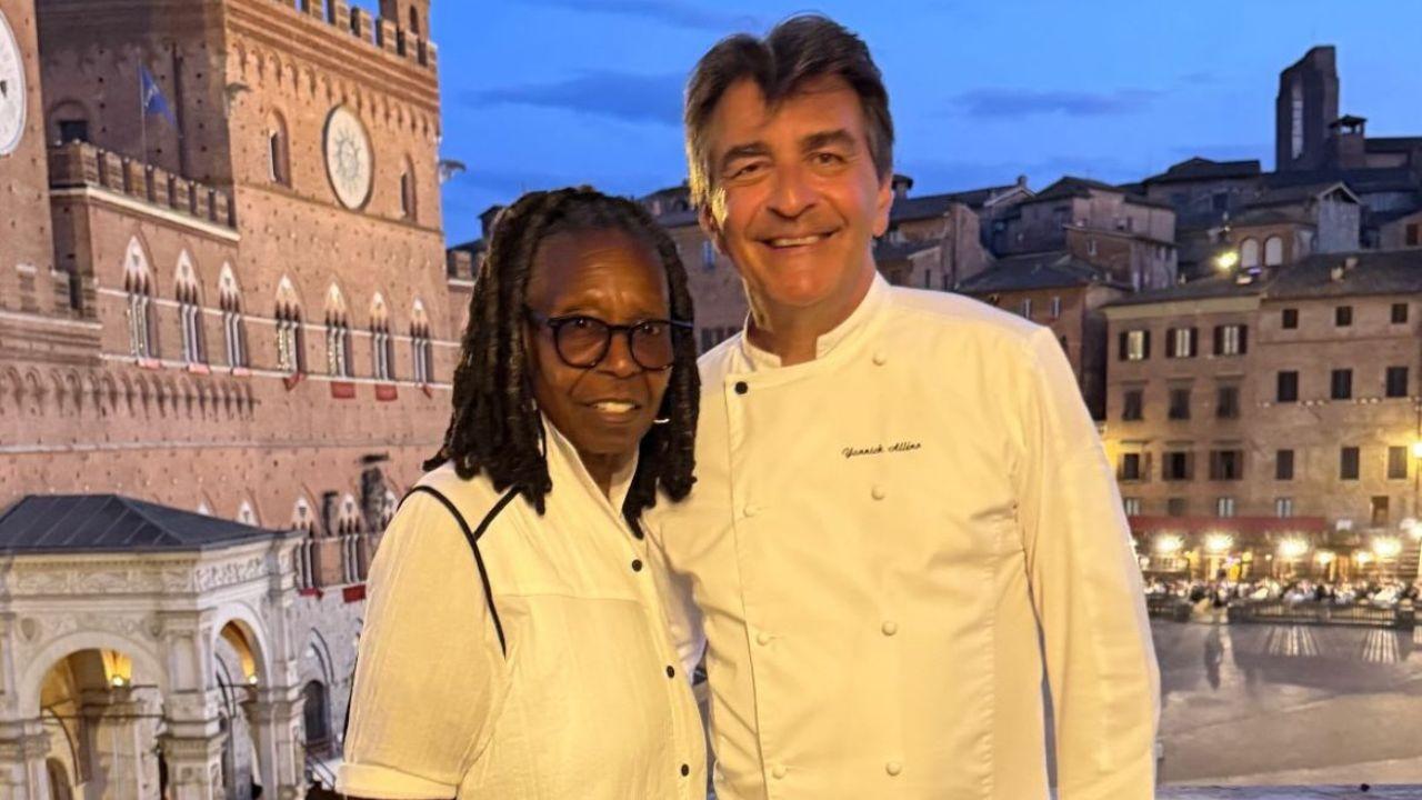 
	Whoopi Goldberg con lo chef Yannick All&eacute;no (foto Instagram)

