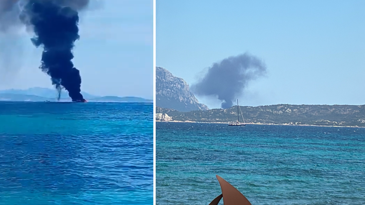 Paura in mare, una barca avvolta dalle fiamme: allarme vicino a Tavolara – VIDEO