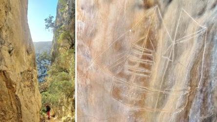 Particolare dei graffiti e la zona del ritrovamento