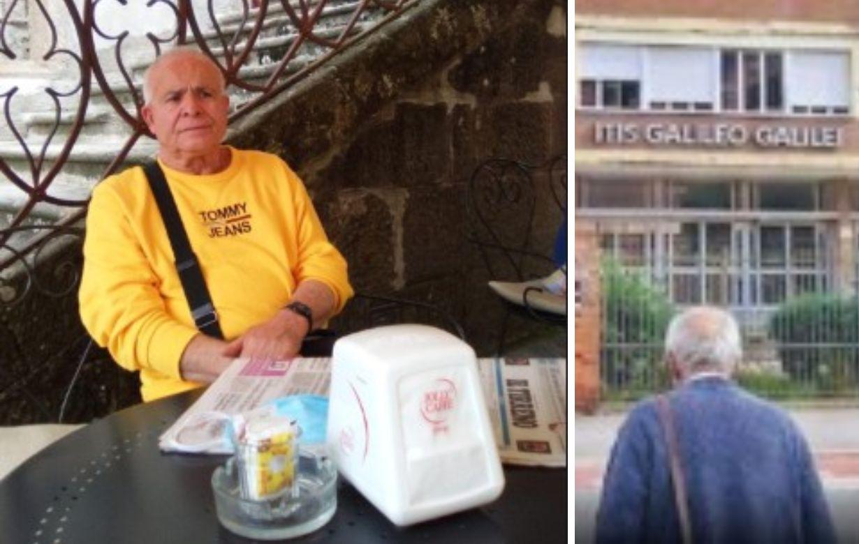 Giuseppe Macaione ha conquistato il diploma a 82 anni: con orgoglio eccolo in foto. Accanto una immagine di archivio dell'Iti Galilei che ben racconta la storia di questa conquista scolastica