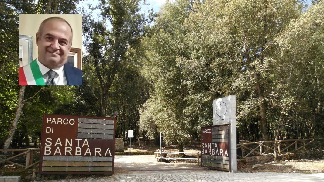 Il parco di Santa Barbara, nel riquadro il sindaco Alessio Seoni