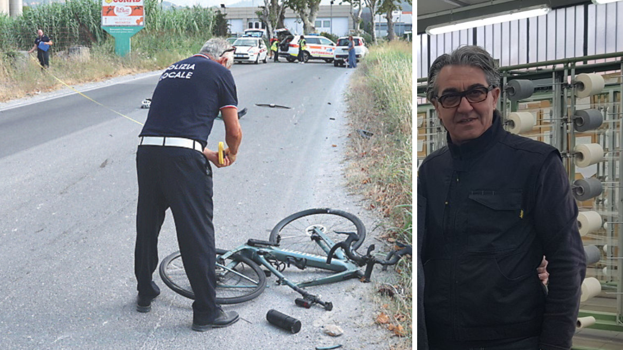 La bici distrutta a terra e Daniele Faggi, aveva 67 anni