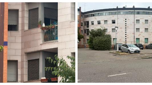 La facciata senza grondaia e il palazzo dell'Agorà a Modena