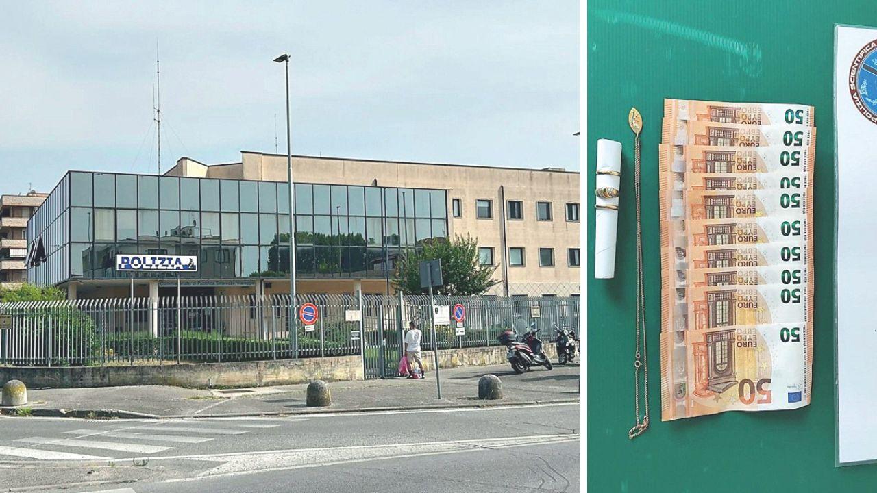 
	Il commissariato di polizia di Viareggio (foto Iacopo Giannini) e&nbsp;la refurtiva recuperata dagli agenti

