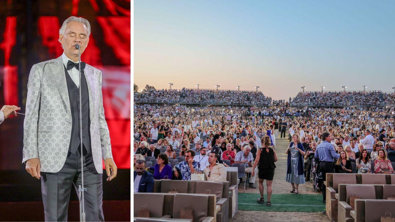 
	Andrea Bocelli sul palco e il pubblico al Teatro del Silenzio (foto Stick)

