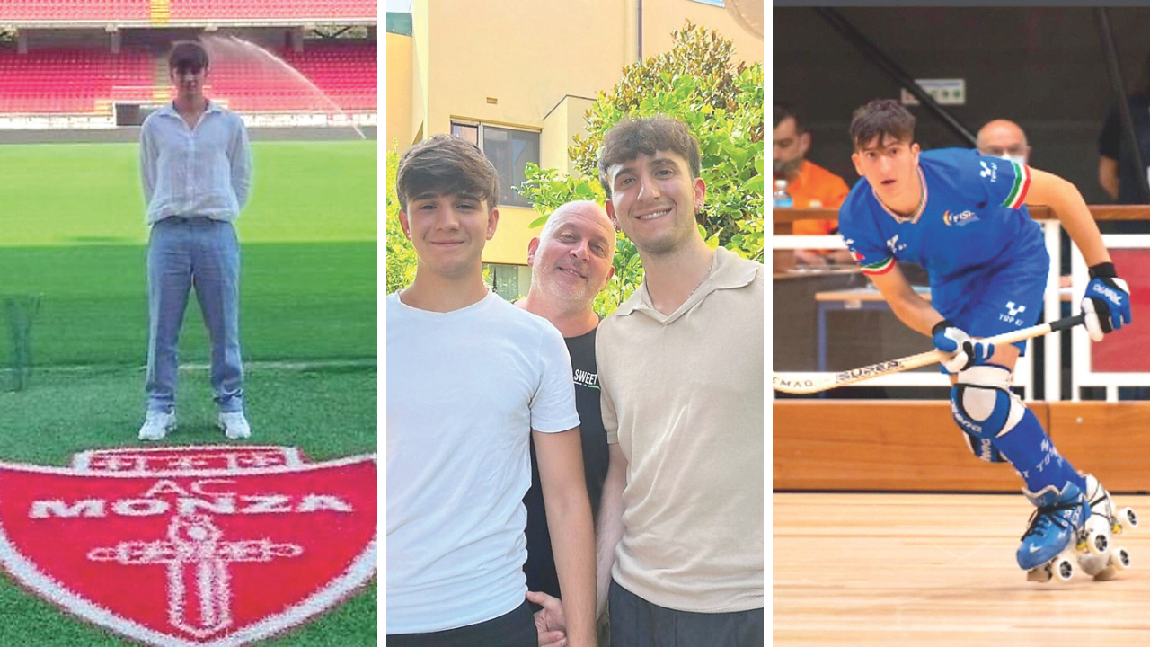 Marco a sx e Mattia dx, i due fratelli Maldini insieme al babbo Alessandro al centro