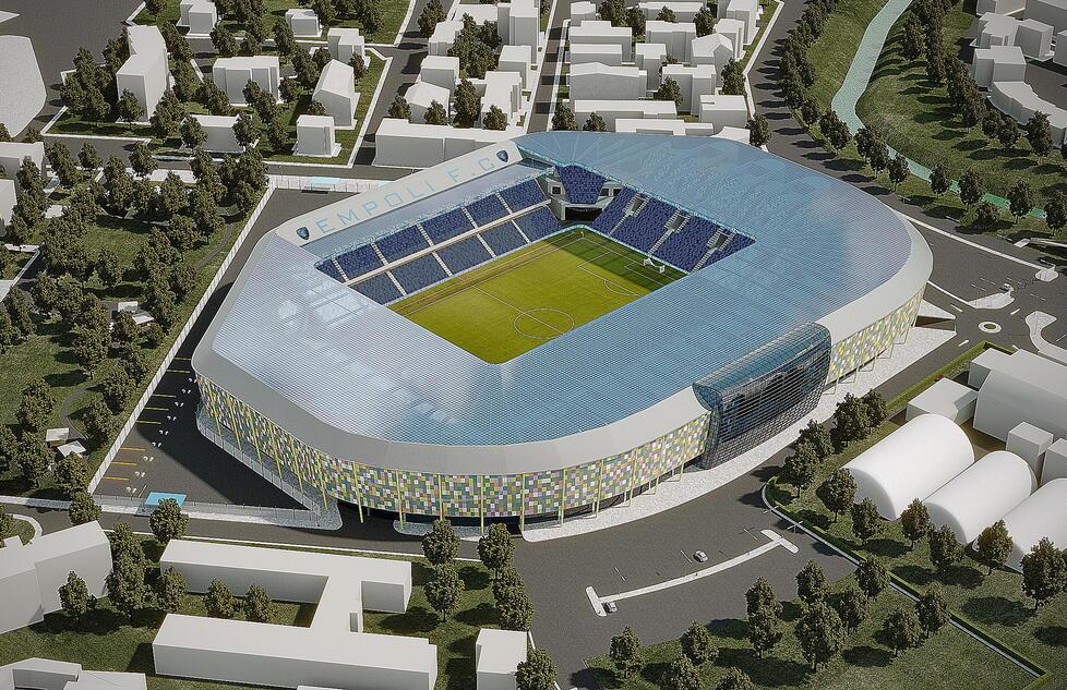 
	Il rendering del nuovo stadio Castellani Computer Gross Arena nei piani dell&rsquo;Empoli Fc

