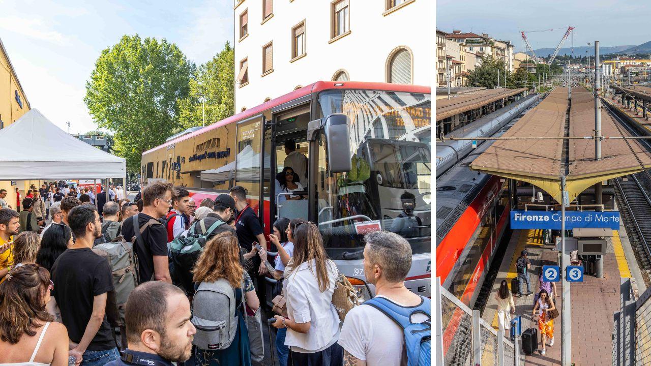 
	Uno dei bus sostitutivi e la stazione Campo di Marte

