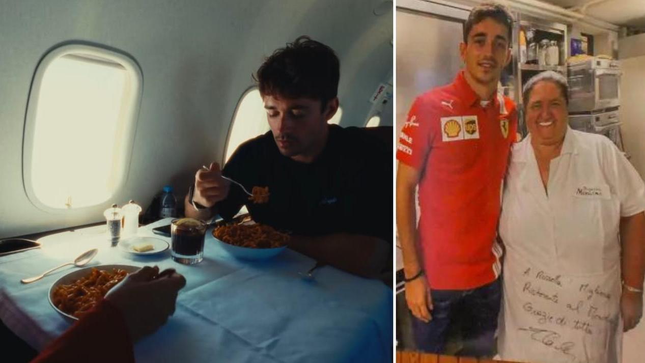Leclerc in aereo con la gramigna di Rossella e in foto con lei al ristorante Montana