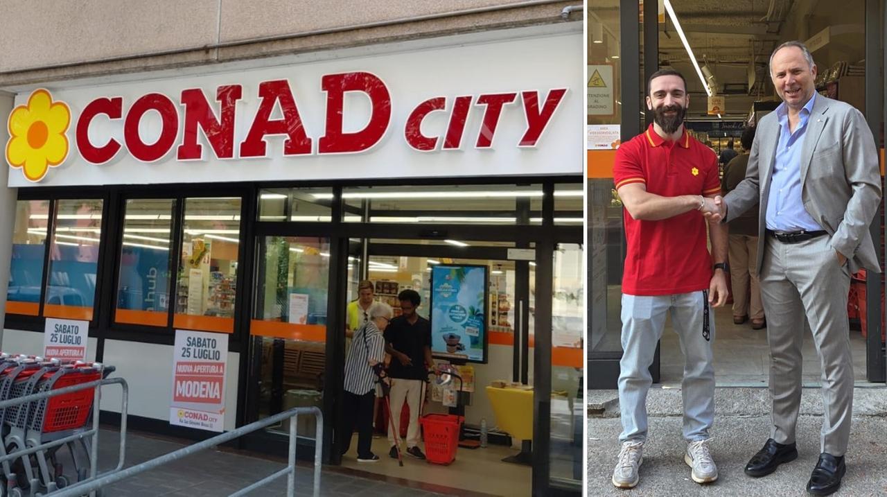 
	Il Conad di via San Giovanni Bosco e accanto Francesco Gavioli davanti a quello di via Cavour

