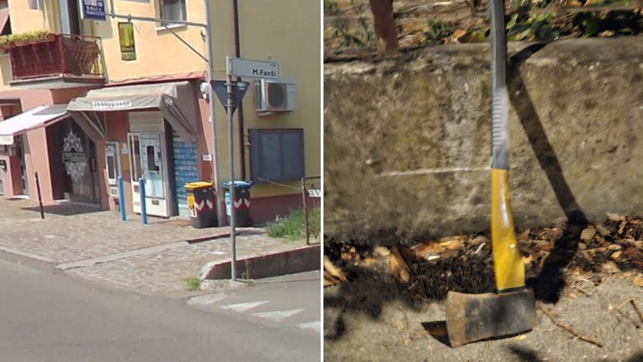 Il luogo in cui la donna è stata presa di mira e l'ascia usata dalla baby gang