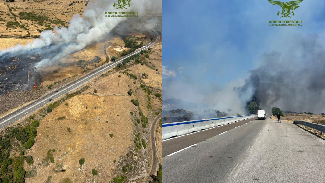 Inferno di fuoco e fumo sulla 131: i carabinieri chiudono al traffico un tratto di strada – Ecco dove