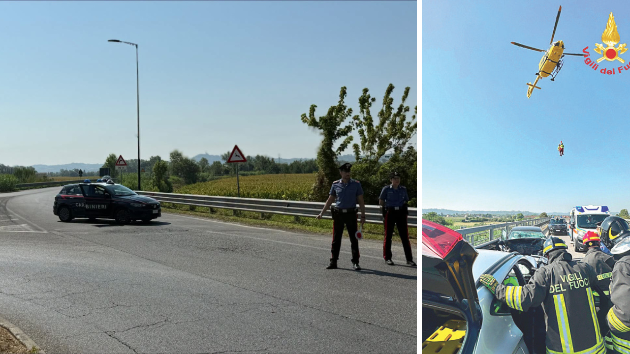 I carabinieri hanno bloccato l’accesso al ponte di San Pierino. A dx l'intervento dei vigili del fuoco e dell’elisoccorso Pegaso