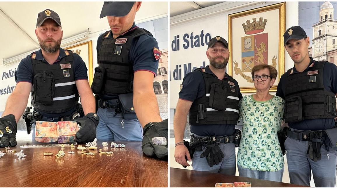 I gioielli recuperati e l'anziana signora vittima della truffa