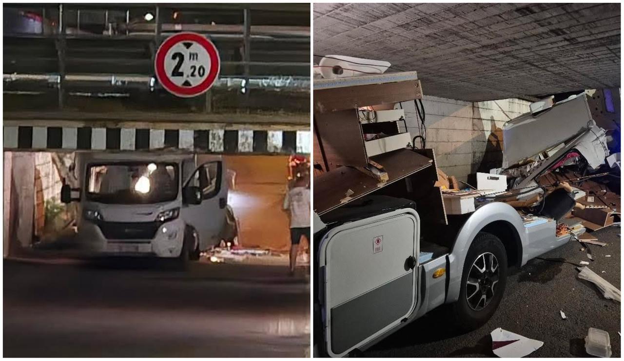 
	Il camper incastrato e distrutto nel sottopasso di via Respighi

