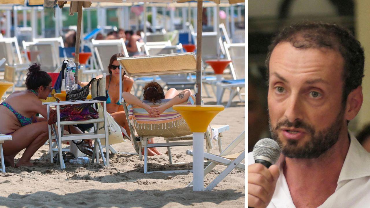 Bagnanti in spiaggia (foto Giannini) e Del Dotto