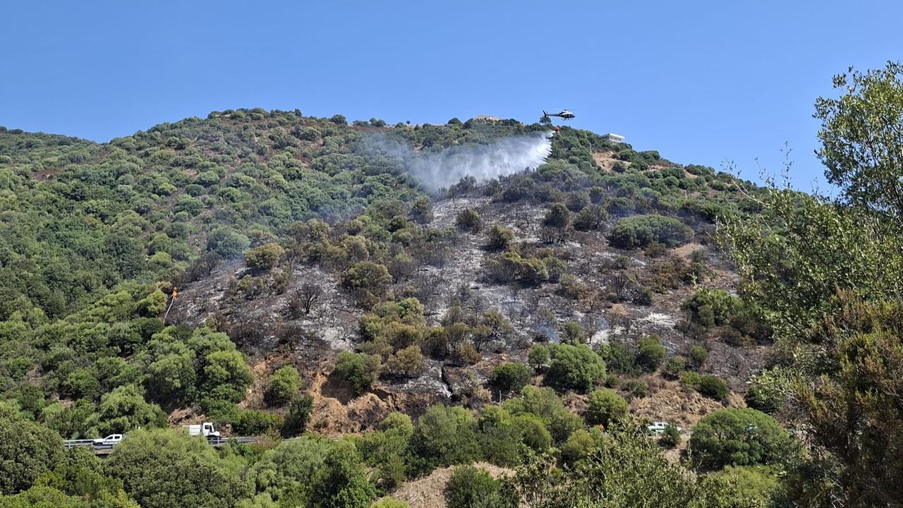 Incendio nelle campagne di Torpè, in azione due elicotteri della flotta regionale
