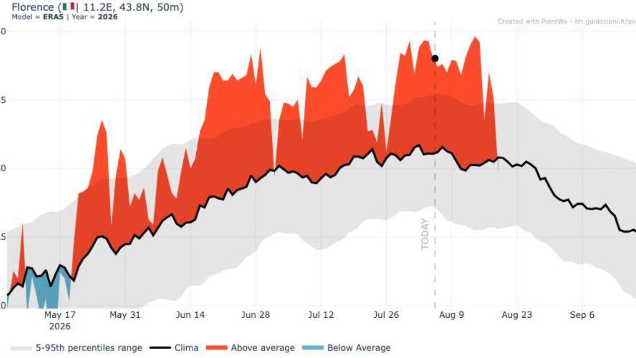 Il grafico del caldo del Lamma
