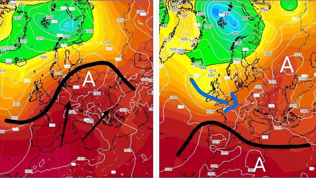 
	A sinistra il caldo in arrivo; a destra la possibile svolta fresca

