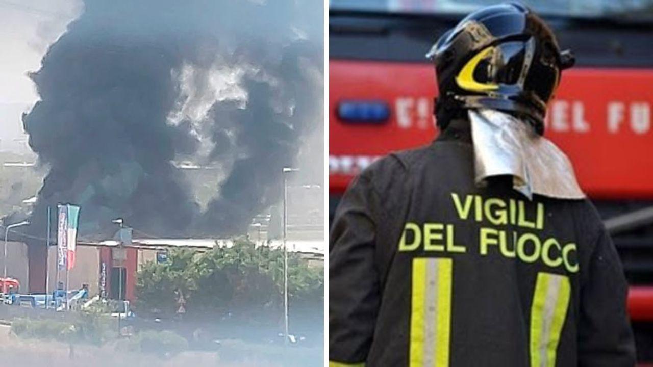 Campi Bisenzio, capannone tessile in fiamme: maxi intervento dei vigili del fuoco