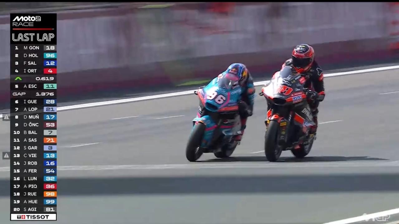 Il momento in cui Gonzalez si ferma per esultare e viene sorpassato (Foto: Sky MotoGp)