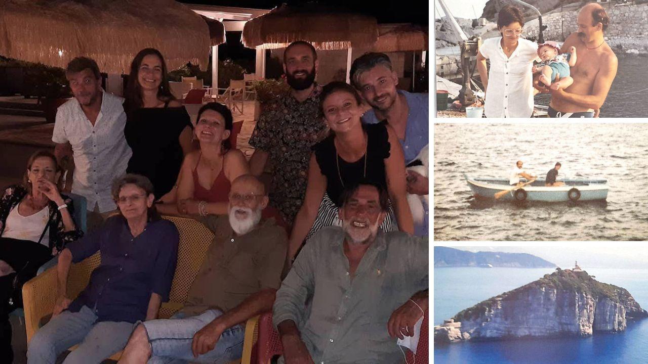 
	A sx una foto di famiglia: al centro seduti Renzo Fiorentini e la moglie Dina Pucci.&nbsp; A dx la coppia sull&rsquo;isola con la figlia Erika, sotto l'isola del Tino

