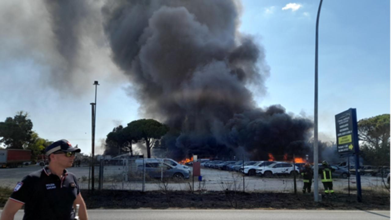 L'incendio al deposito Brandini (Foto: AgenziaBF)