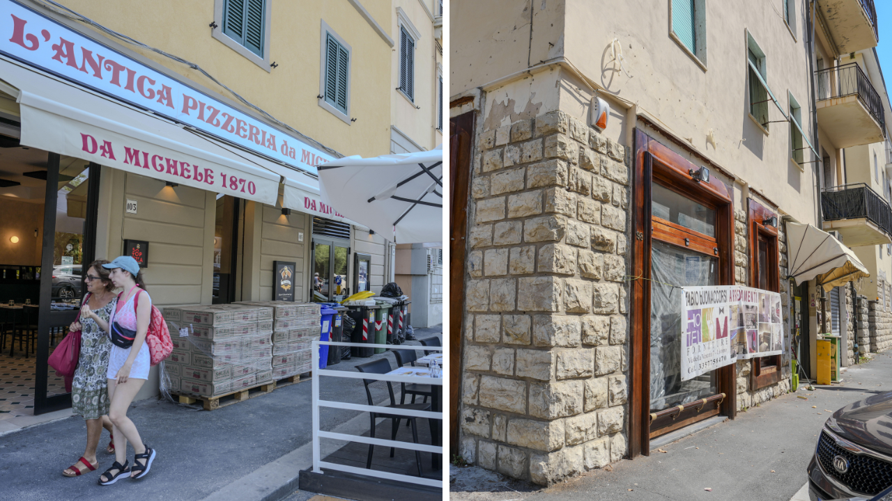 
	La pizzeria "Da Michele" sul viale Italia e i locali dove aprir&agrave; Meds sul viale Alfieri

