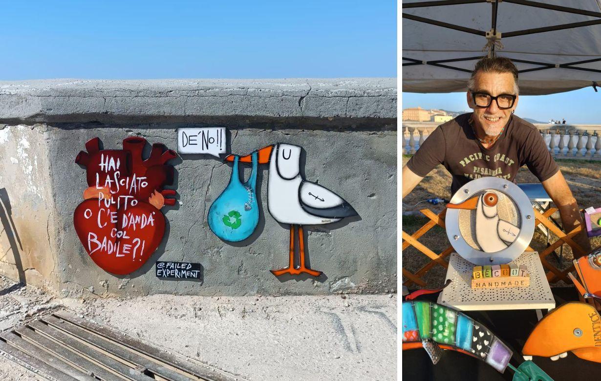 Arte per l’ambiente: a Livorno c’è il gabbiano che bacchetta gli incivili
