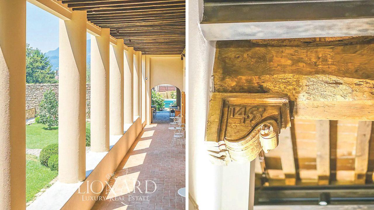 
	Una veduta del giardino e il dettaglio della trave (foto dal sito Lionard Luxury Real Estate)

