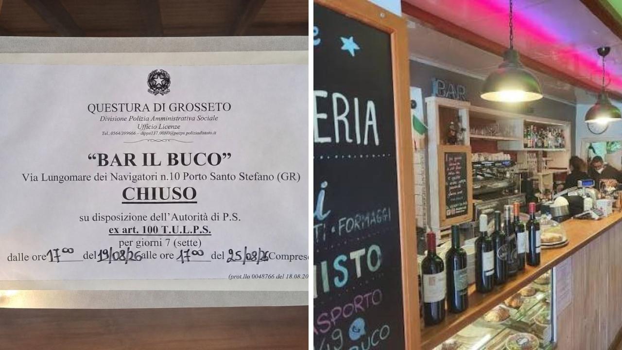 La notifica della chiusura del "bar Il buco"