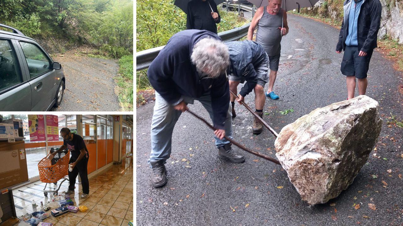 
	Una frana sulla strada per Bagnone,&nbsp;il supermercato allagato e&nbsp;un masso sulla strada per Vinca

