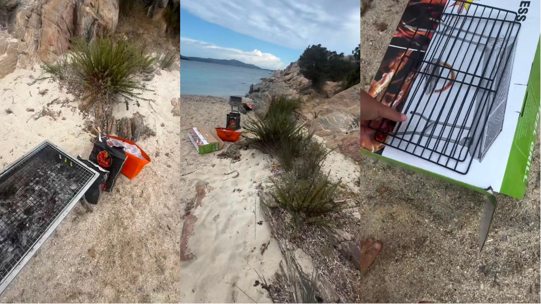 I cafoni sbarcano nella caletta con griglia e carbonella. E dopo il barbecue abbandonano tutto in spiaggia – VIDEO