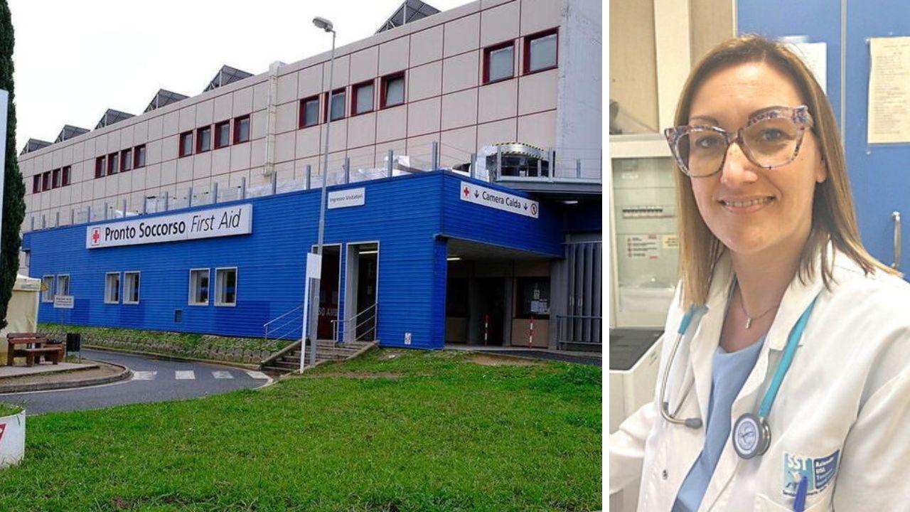 L'ingresso del pronto soccorso di Cecina e la direttrice, Noemi Renzi